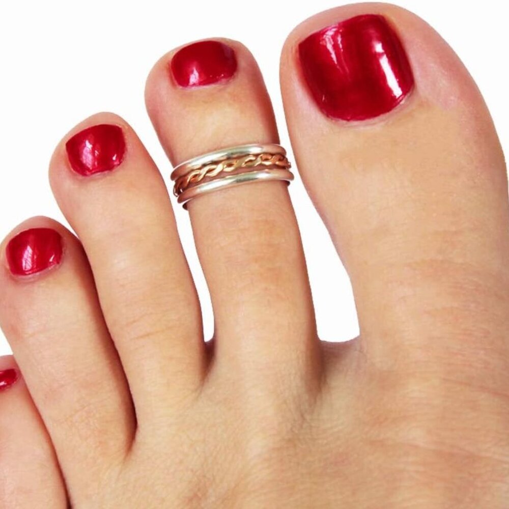 Versatile Two-Tone Braid Stack Toe Ring - Perfect… - image 2
